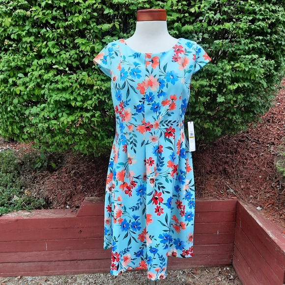 Calvin Klein Floral Print Scuba Stretch Knit Dress Spring Summer Plus 14 NEW - Picture 3 of 10
